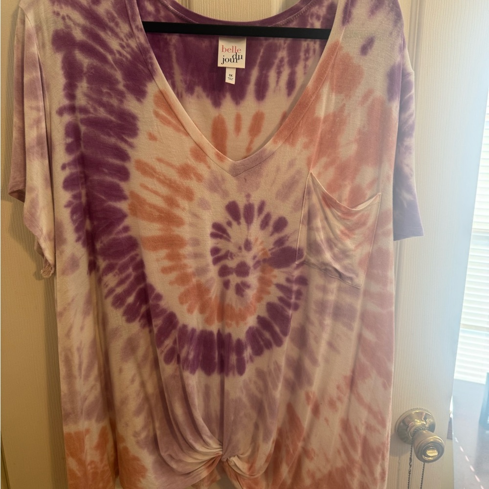 Belle Du Jour Purple and Pink Oversized Tie Front T-Shirt